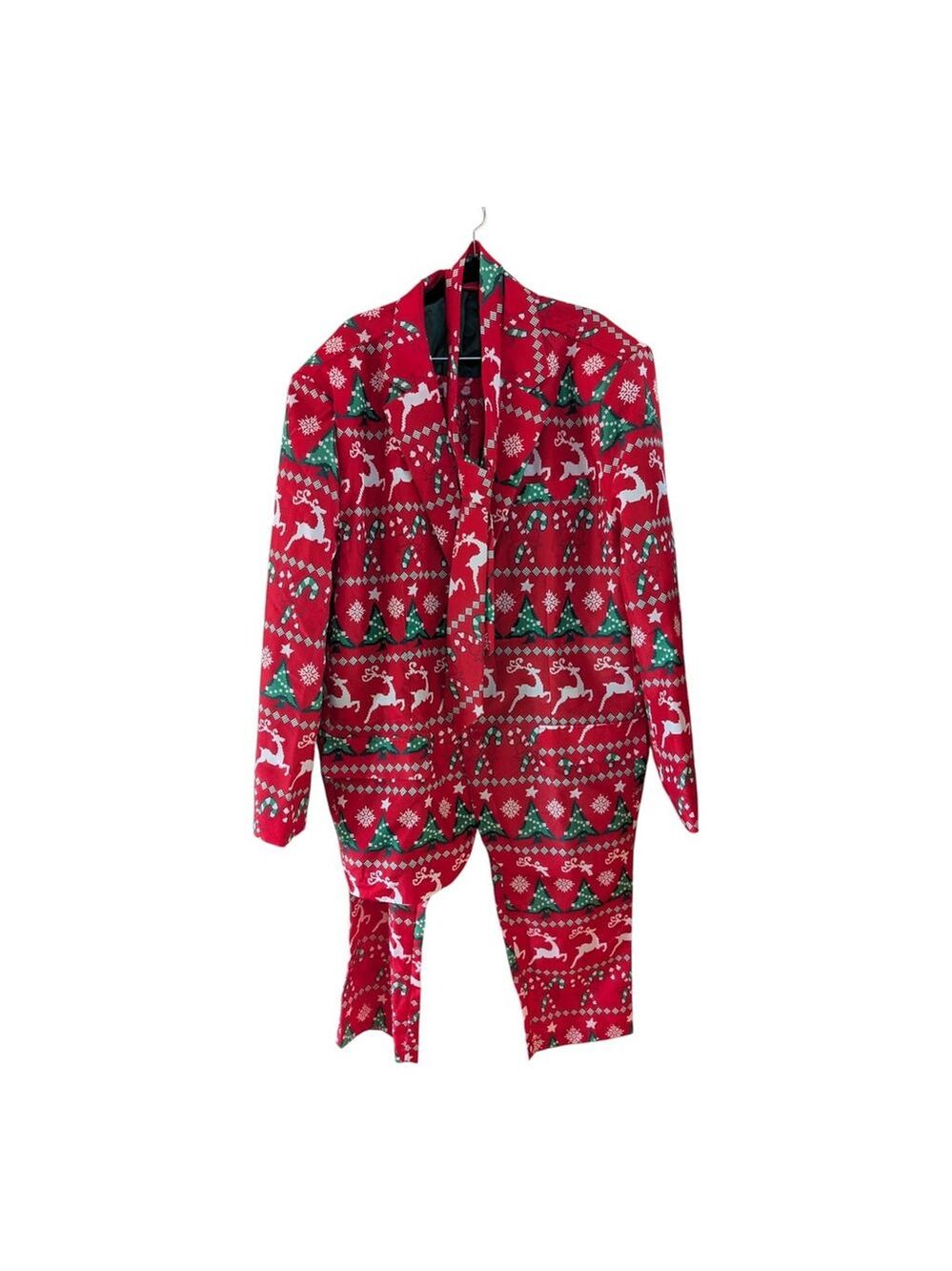 Dec. 25th Christmas Suit & Tie Novelty Reindeer Tree Lights Holiday Party XXL